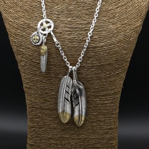 S925 Sterling Silver Retro Thai Silver Vintage Style Necklace Classic Takahashi Goro Eagle Feather Men And Women Sweater Chain