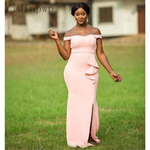 YiMinpwp Pink Mermaid Bridesmaid Dresses Off Shoulder Side Split Ruffles South African Wedding Guest Evening Gowns Plus Size
