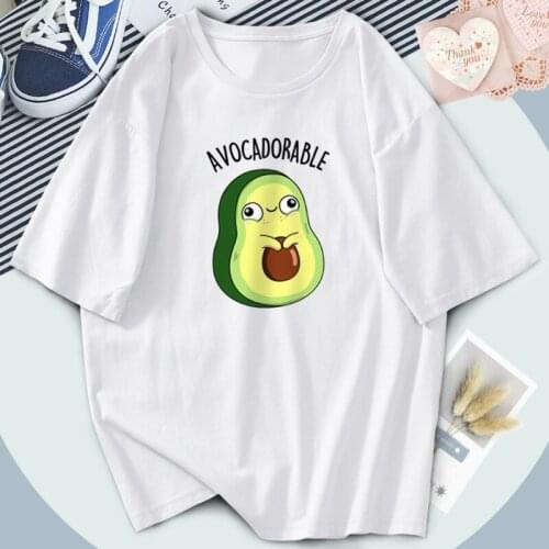 O-Neck Plus Size Avocado Print Tshirts Harajuku Women White T Shirts 2021 Vintage Casual Tops Tees Loose Fit Ladies Camiaetas