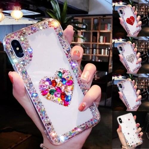 Sunjolly 3D Heart Diamond Case for Samsung Galaxy M30S M31 M21 A20S A10S A01 A11 A21 A31 A41 Rhinestone Bling Cases Cover coque