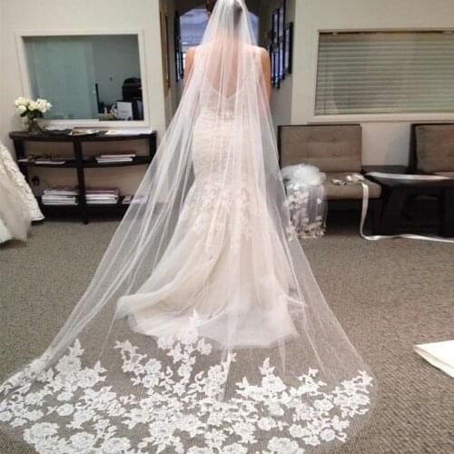Wedding Bridal Veil Accessories Appliques Tulle Long Wedding Veil Lace Edge Bridal Veil with Comb veu de noiva longo