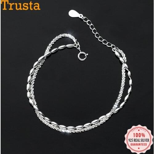 TrustDavis Genuine 925 Sterling Silver Double Chain Layer Babysbreath Beans Bracelet For Women Wedding Party Jewelry Gift DB1211