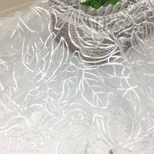 1Yard Leaves Embroidery Net Lace Fabric For dress Cloth White African French Tulle Lace For Wedding Garment Accessories Craft