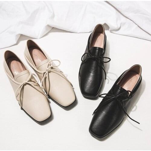 Thick heels lace-up woman loafers square toe solid 2-wear flats casual brief femme single derby shoes comfy spring moccasins2020