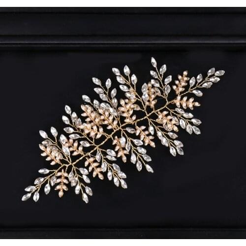 Rhinestone Crystal Golden Headbands Bride Hair Ornaments For Women Short Hair Handmade Pearl Headbands Womens Accessories