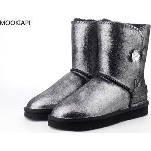 2019 High Quality Womens Snow Boots Genuine Cow Leather Waterproof Winter Boots Warm Women Boots Mid-calf Female Shoes