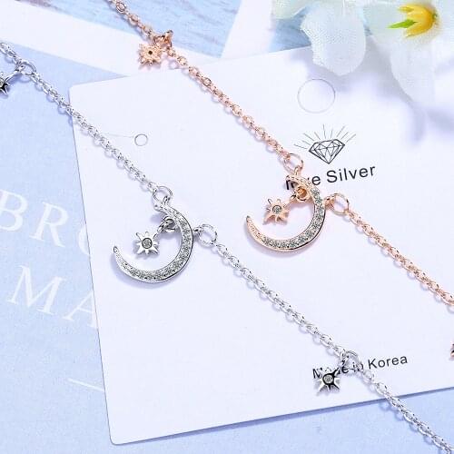 Ins Simple Design 925 Sterling Silver Star Moon Anklets Bracelet for Women Star Tassel CZ Zircon Chian Fashion Jewelry