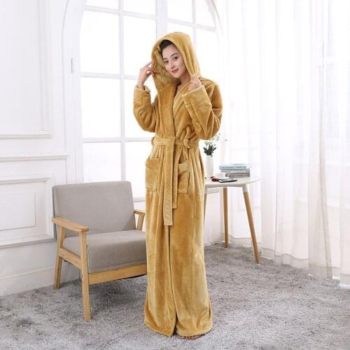 Ladies Luxury Warm Soft Full Length Hooded Bathrobes Dressing Gowns Housecoat for women thick soft Long bathrobe