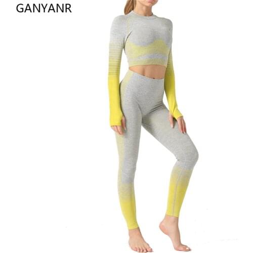 GANYANR Seamless Yoga Set Fitness Clothing Workout Women Jogging Sport Suit Gym Wear Tracksuit Leggings Seamless Sweat Bodysuit
