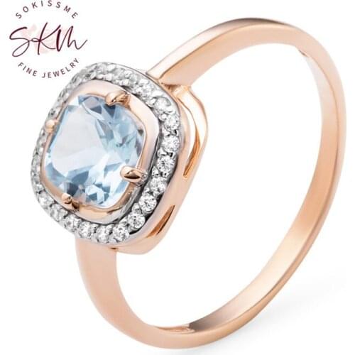 SKM Vinatge Square topaz rings for women 14k rose gold Engagement rings designer Promise Luxury Fine Jewelry