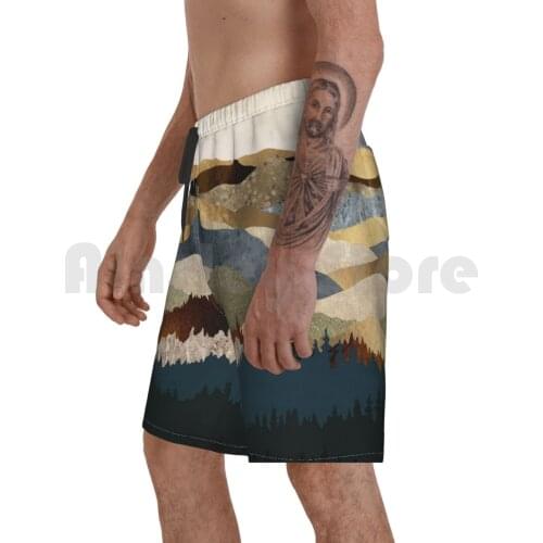 Golden Vista Beach Shorts Men Beach Pants Swimwear Gold Golden Vista Landscape Nature Hills Mountain Trees Forest
