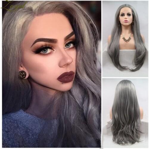 Zoyel Grey Synthetic Lace Front Wig With Natural Hairline Straight High Temperature Hair Wigs For Black Women