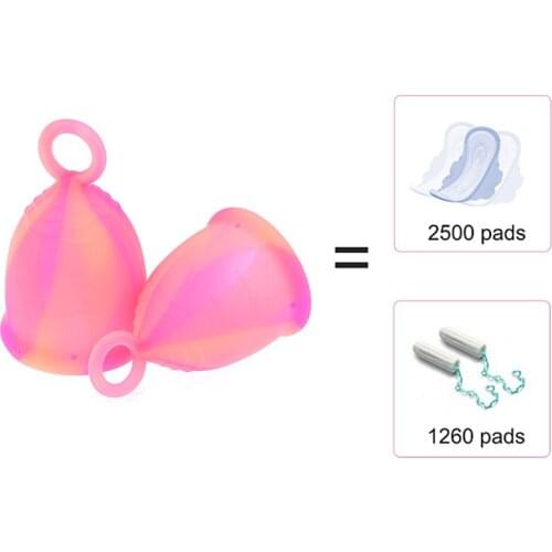 1PCS Reusable New Pink Menstrual Cup with Ring Medical Grade Soft Silicone Feminine Hygiene Products