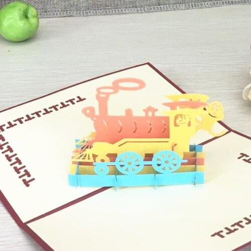 1pcs Christmas Happy Train 3D Laser Cut Greeting Pop Up Card Invitation Custom Postcards Christmas Thanksgiving Day Party Gifts