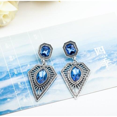 10 pairs/lot Jewelry Hollow Flower Pattern Dangle Earrings For Women Big Crystal Water Drop Earring Silver Color Long Eardrop