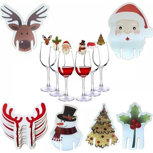 10Pcs Christmas Cup Card Xmas Party Santa Hat Wine Glass Decoration Home Table Place Decorations Christmas Party Supplies 2021