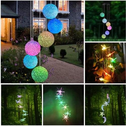 14 kinds of Solar Wind Chime Light Outdoor LED Color Change Spiral Pendant Lantern Garden Fairy Night Light Home Decor
