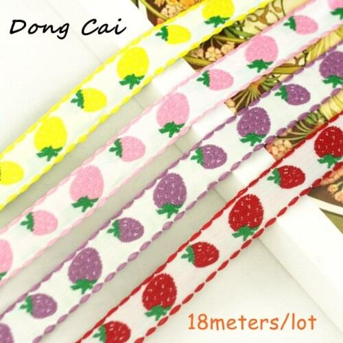 18m/lot 1/2" wide Jacquard Strawberry Lace Trim Ribbon DIY craft decorate Clothes Bag Accessories Embroidered Fabric Ribbon