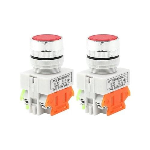 2 Pcs Round Red Cap 2 Pin Momentary Electric Push Button Switch AC 660V 10A