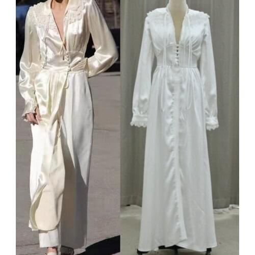 #3159 100% Real Photos Victoria Vintage Special Design Long Sleeve Satin Soft Ivory Bridal Gown Wedding Dress