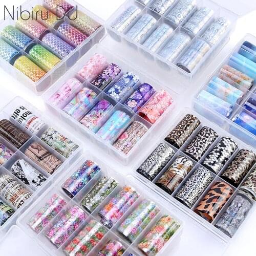 4X100cm Holographic Foil Nail Art Transfer Sticker Kit Starry AB Paper Wraps Adhesive Decals Nails DIY Decorations 10 grids/box