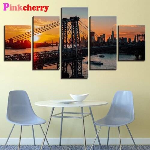 5 pcs diamond embroidery williamsburg bridge sunrise skyline landscape 5 d diamond painting full drill crystal mosaic cross P18