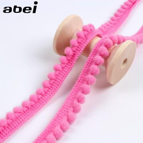 5Yards 12mm Pink Lace Fabric Pom pom ball Fringe Hanging Ribbon DIY Pompom Lace Trims Garments Curtain Sofa Edge Decoration