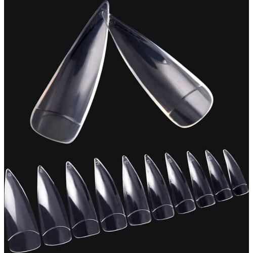 600Pcs/set Nail Art Transparent Half Cover Oval Sharp End Stiletto Long False Fake Nails Tips Manicure Artificial Nails Salon