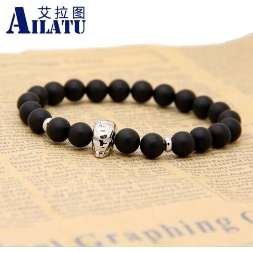 Ailatu New Arrival Powerful Hero Of Sparta Charm Bracelet 10pcs/lot 8mm Matte Onyx Stone Fashion Jewelry