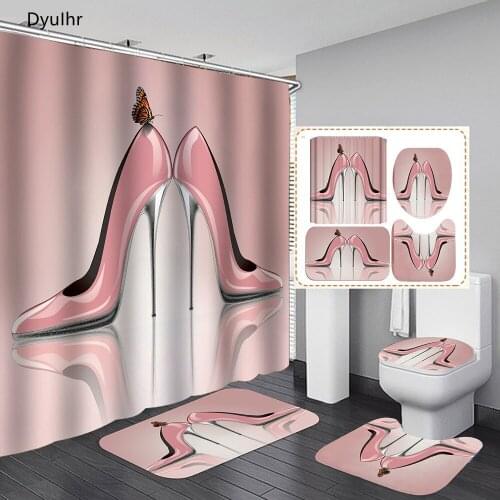 Bathroom Accessories Red Lip Printing Polyester Waterproof Shower Curtain Toilet Seat Mat Floor Mat Bathroom Kit DyuIhr