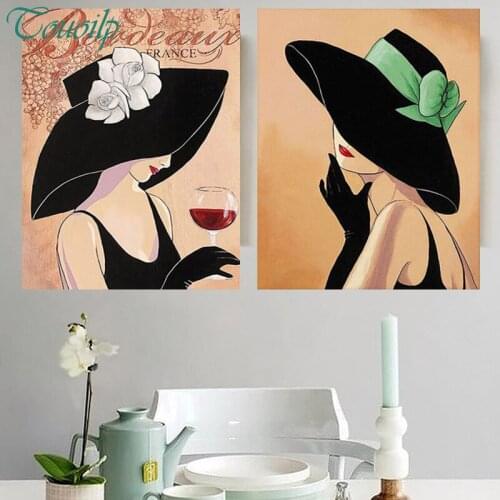 Diy 5d 2pcs Diamond Embroidery 3d Diamond Painting Portrait Woman Hat Painting Diamond Painting Cross Stitch Rhinestone Mosaic
