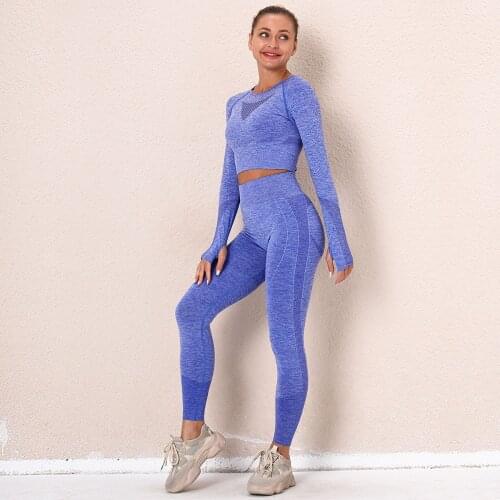 Seamless Women Gym Suits Female Sport Leggings+Long Sleeve Shirts Bra Sport Set Wear Running Clothes Fitness Sport Workout Suit