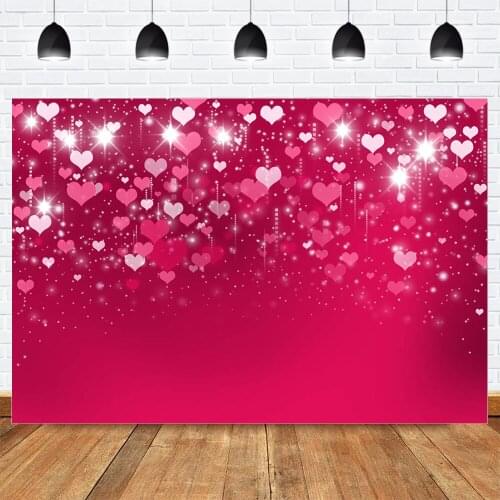 Bokeh Glitter Valentines Day Backdrop for Photography Pink Red Heart Background Wedding Bride Backdrops for Photo Studio
