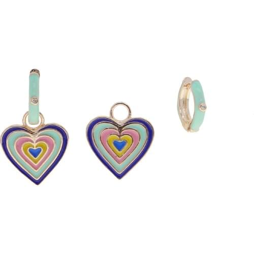 Two Way Used Fashion Women Jewelry Colorful Enamel Heart Charm Dangling Drop Earring
