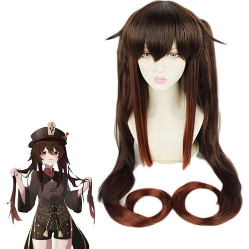 HuTao Brown Gradient Long Ponytails Wig 100CM Cosplay Costume Genshin Impact Heat Resistant Hair Hu Tao Women Party Wigs