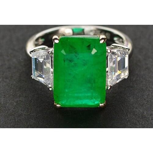 Classic 100% 925 Sterling Silver Created 11*15mm Emerald Anniversary Rings For Women Sparkling Party Jewelry Fine Jewelry Gift