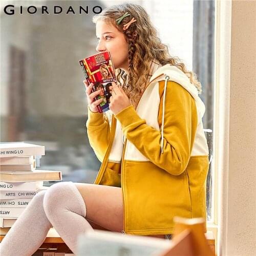 Giordano Women Jackets Contrast Loose Hooded Jacket Raglan Sleeves Zip Front Terry Linning Casual Chaqueta Mujer 13370819