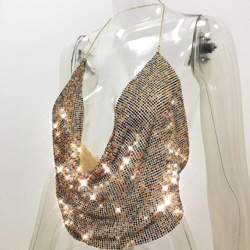 Summer nightclub party hot style sexy colorful diamond shiny sequin suspender bellyband top