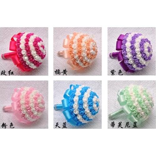 Multicolor PE Foam Bride Hold Flower Romantic Wedding Decoratiion Roses Ribbon Rhinestone Bridesmaid Bridal Bouquet