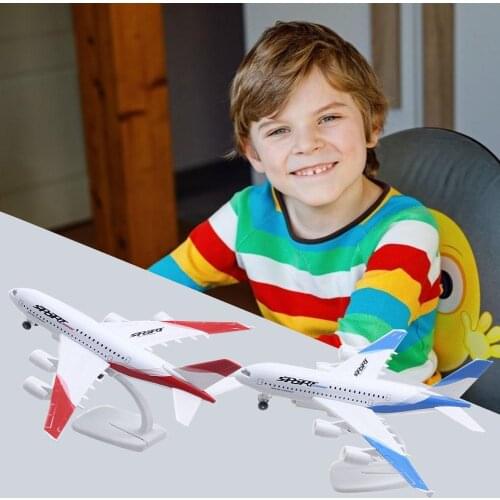 Simulation Airbus 23cm A380 Alloy Model Plane Toys Durable Music Lighting Pull Back Airplane Models with Display Stand