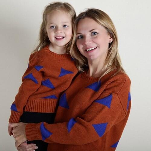 Fashion Mother And Daughter Clothes Geometric Pattern Printing Family Sweater For Children And Mom Family Matching Outfits