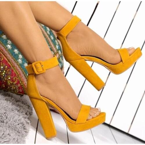 Moraima Snc Sexy Open Toe High Heel Sandal Super High Platform Thick Heels Shoes Woman Ankle Strap Gladaitor Shoes Yellow