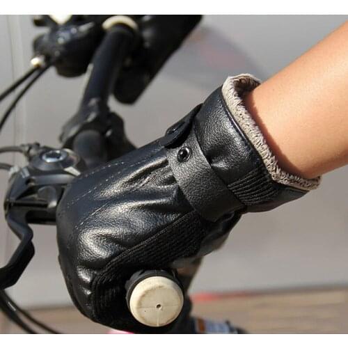 Men Motorcycle Winter Warm Leather Gloves Plus Velvet Thickening Non-slip Outdoor Sports Riding Driving Warm Gloves Motocross