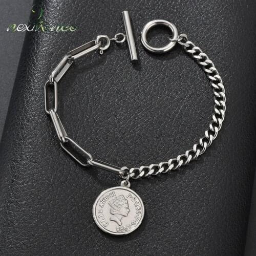 Nextvance Retro Customized Personalized Round Tag Charm Bracelet Queen Avatar Elizabeth Coin Bracelet Women Jewelry