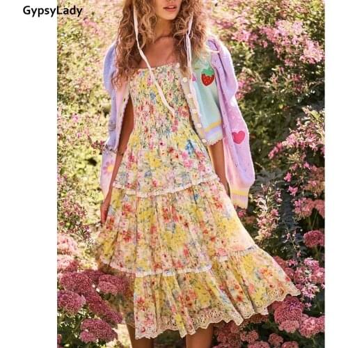 GypsyLady Floral Printed Maxi Dress Off The Shoulder Summer Holiday Women Dresses Puff Sleeve Elastic Chic Ladies Female Dress