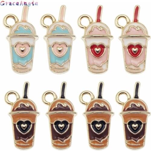 6pcs/pcs Juice Bottle charms Enamel Women Cute Love Heart shape For earrings Heart Bottle jewelry making Enamel Alloy Pendant
