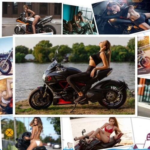 Motorcycle Painting Posters and Prints Sexy Women Model with Supebike Wall Picture Canvas Art For Home Decor