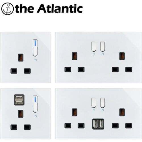 UK Plug Power Socket 13A With USB Charger Wall Outlet Double Outlet White Glass Piano Key Switch Singapore Ireland Malta Socket