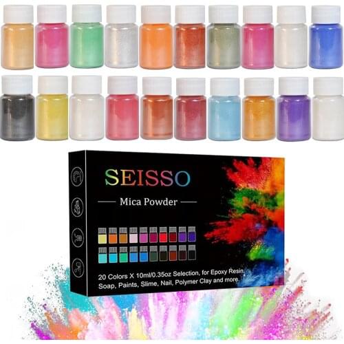 SEISSO 50 Colors Mica Powder Pigment Pure Pearl Epoxy Resin For Lip Gloss Blush Nail Art Resin Soap Making Craft