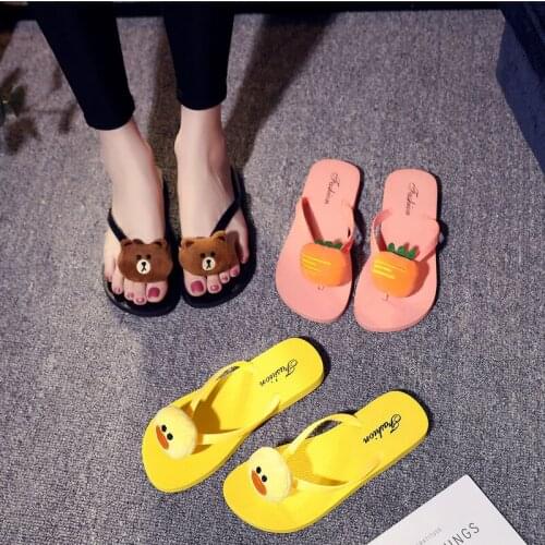JY Summer Cute Duck Bear Radish Casual Flip Flops Girls Home Slip Beach Sand Flip Flops 3kinds 36-40 P01